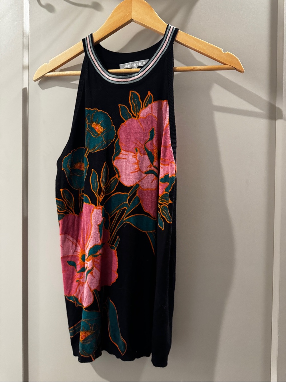 Daniel Rainn Black Top with Pink and Teal Trim